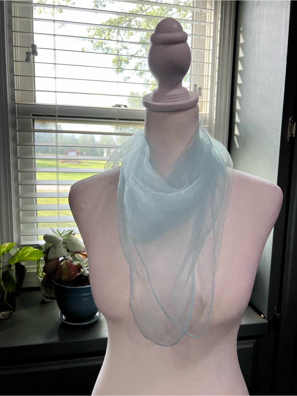Vintage Light Blue Sheer Scarf - Women Accessories